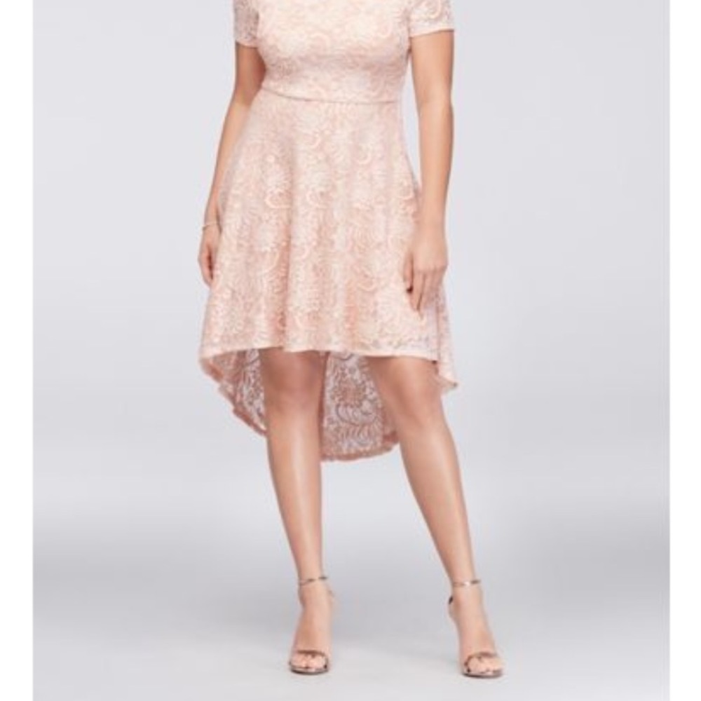 DAVID’S BRIDAL Off Shoulder Lace High-Low Dress